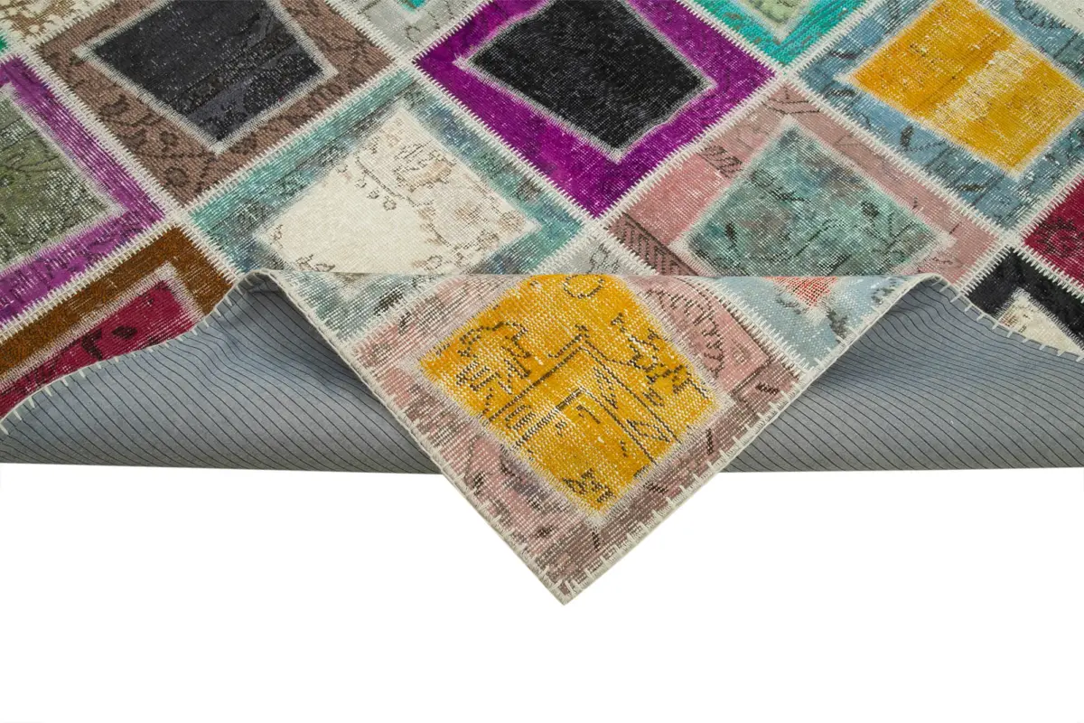 Patchwork Multi Pamuk Üzerine Yün El Dokuma Kilim-200x280 - Görsel 6