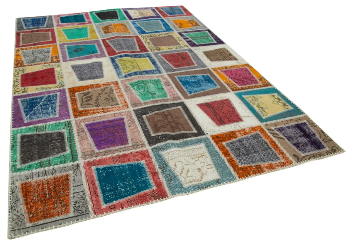 Patchwork Multi Pamuk Üzerine Yün El Dokuma Kilim-200x280 - Görsel 2
