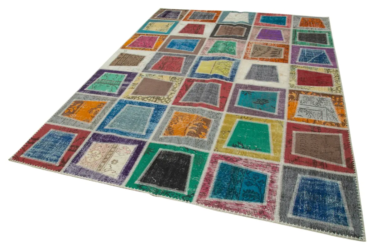 Patchwork Multi Pamuk Üzerine Yün El Dokuma Kilim-200x280 - Görsel 3