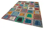 Patchwork Multi Pamuk Üzerine Yün El Dokuma Kilim-200x280 - Görsel 3