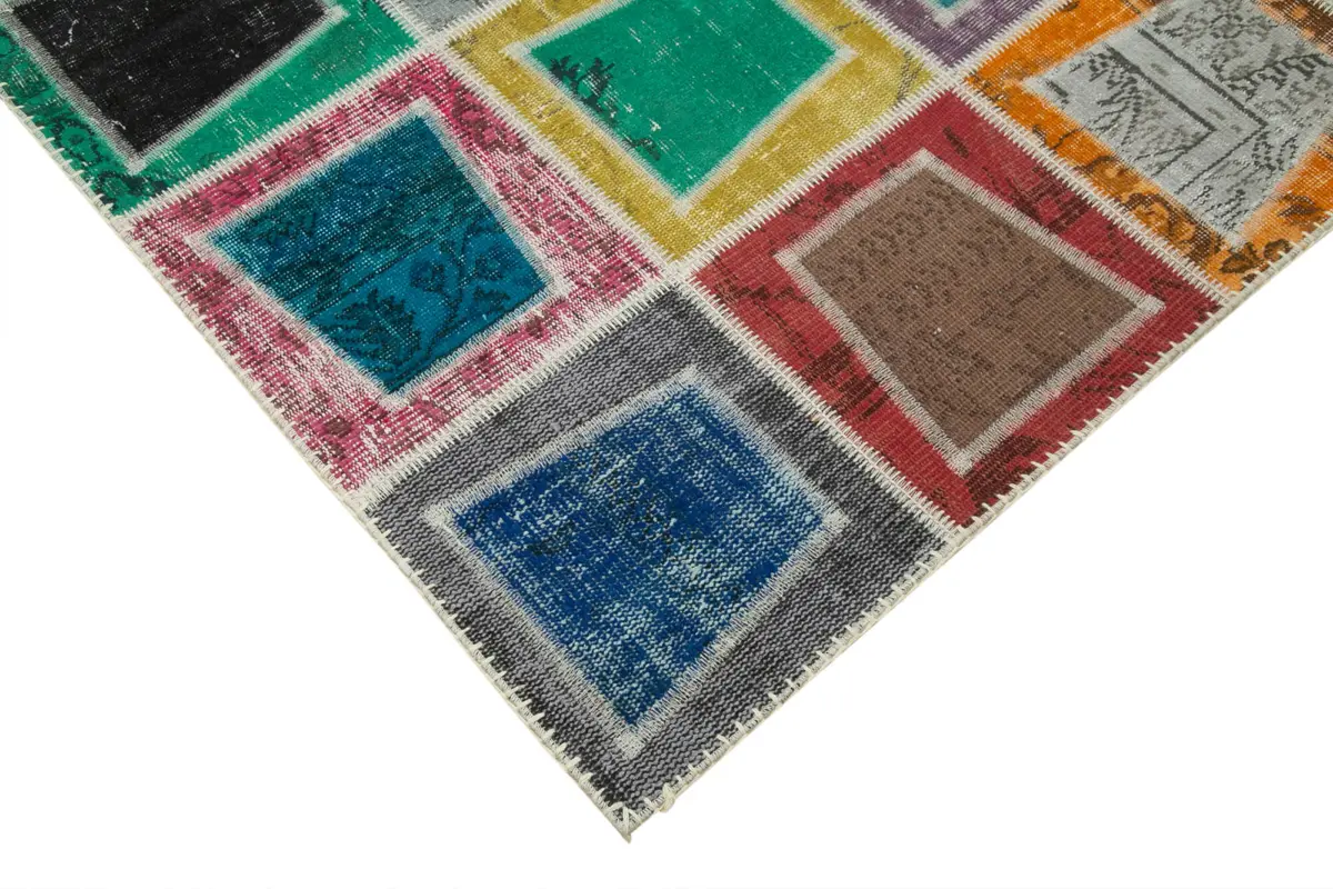Patchwork Multi Pamuk Üzerine Yün El Dokuma Kilim-200x280 - Görsel 4