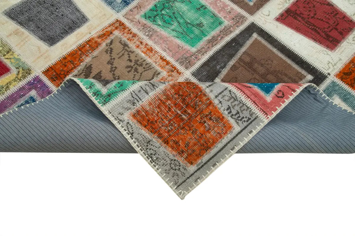 Patchwork Multi Pamuk Üzerine Yün El Dokuma Kilim-200x280 - Görsel 6