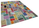 Patchwork Multi Pamuk Üzerine Yün El Dokuma Kilim-207x298 - Görsel 2