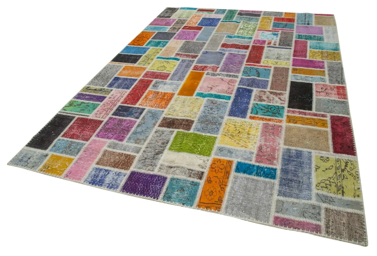 Patchwork Multi Pamuk Üzerine Yün El Dokuma Kilim-207x298 - Görsel 3
