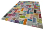 Patchwork Multi Pamuk Üzerine Yün El Dokuma Kilim-207x298 - Görsel 3