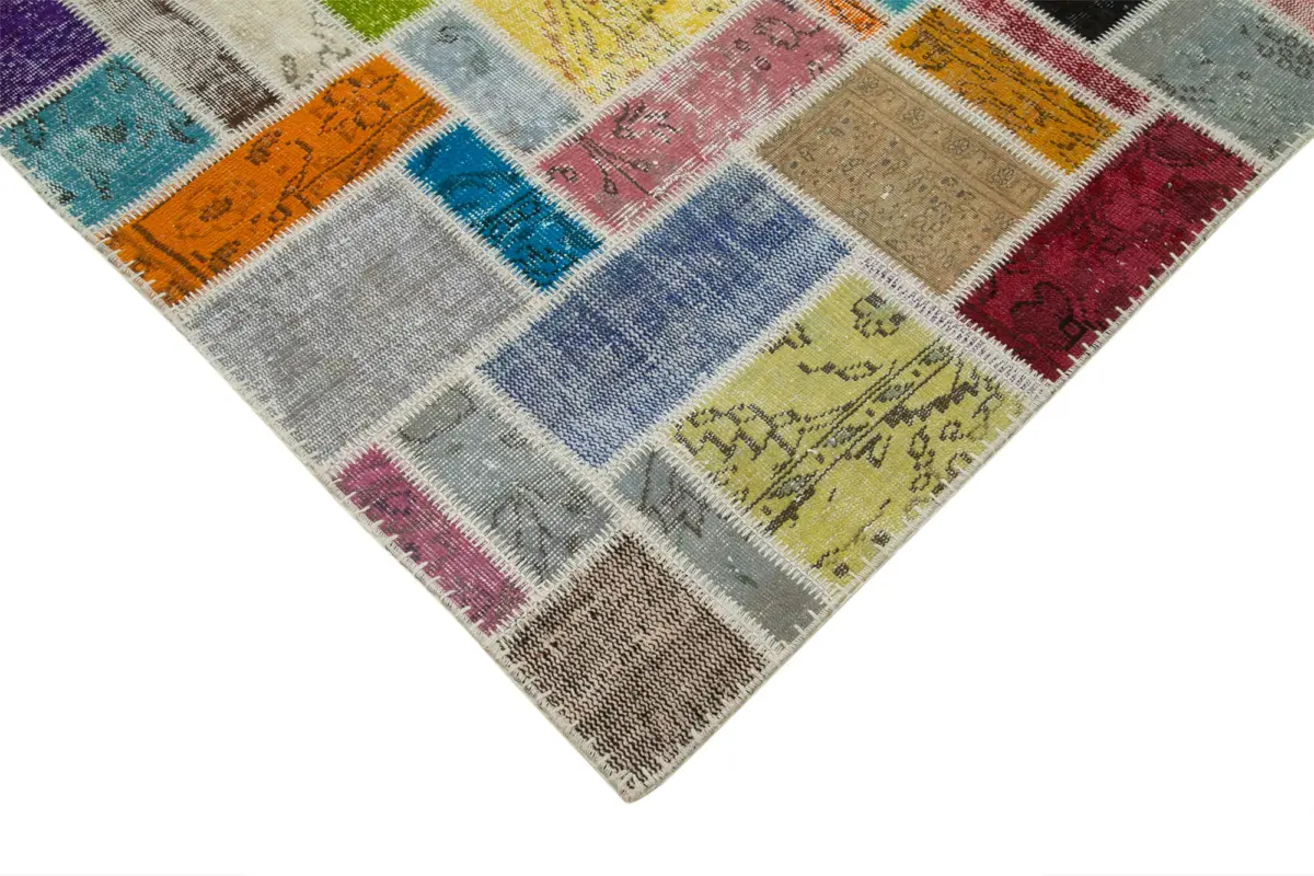 Patchwork Multi Pamuk Üzerine Yün El Dokuma Kilim-207x298 - Görsel 4