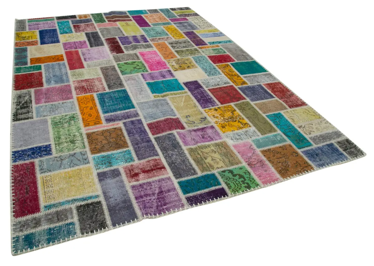 Patchwork Multi Pamuk Üzerine Yün El Dokuma Kilim-210x296 - Görsel 2