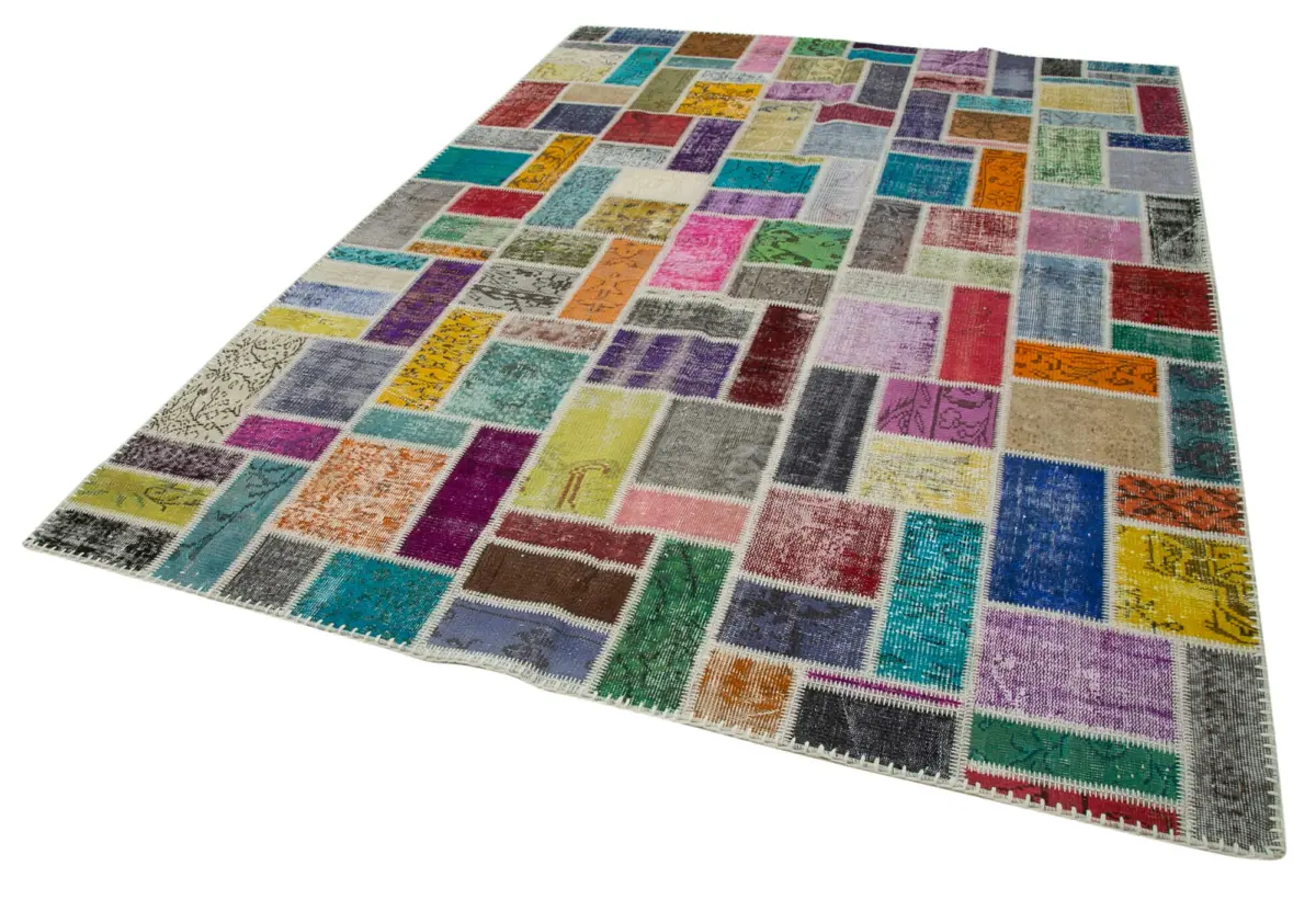 Patchwork Multi Pamuk Üzerine Yün El Dokuma Kilim-210x296 - Görsel 3