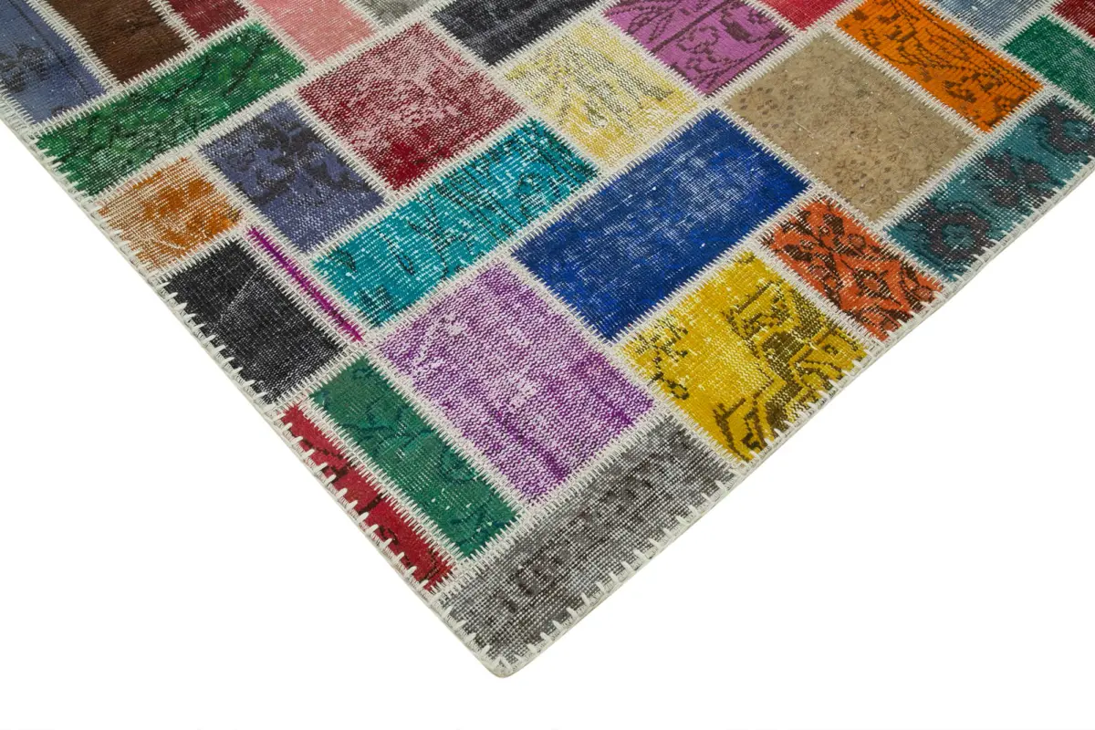 Patchwork Multi Pamuk Üzerine Yün El Dokuma Kilim-210x296 - Görsel 4