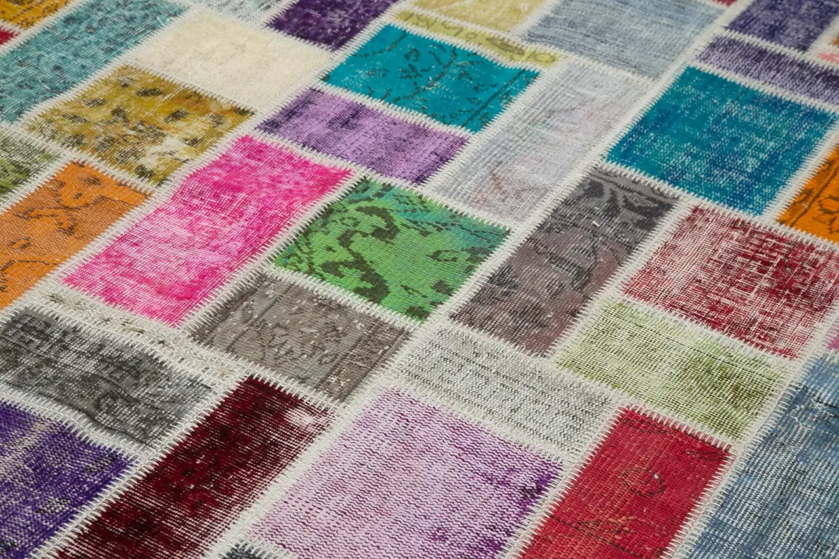Patchwork Multi Pamuk Üzerine Yün El Dokuma Kilim-210x296 - Görsel 5