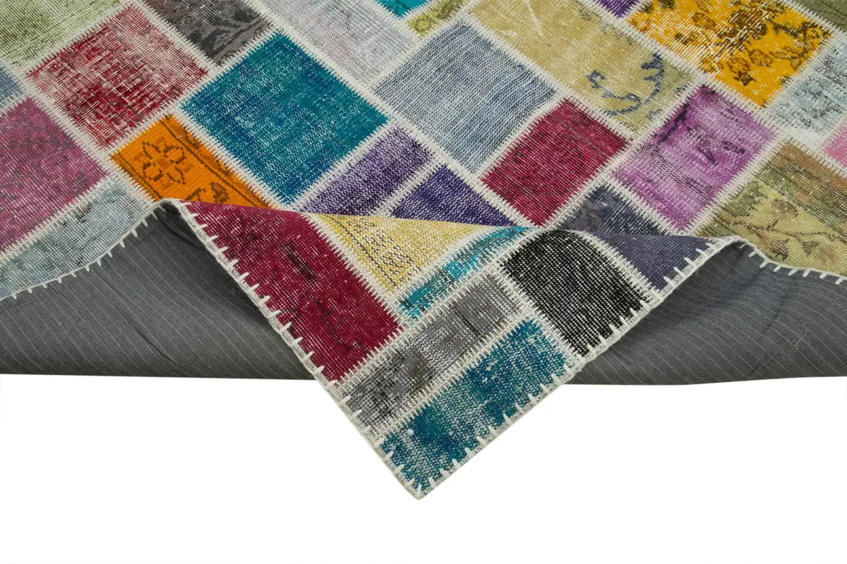 Patchwork Multi Pamuk Üzerine Yün El Dokuma Kilim-210x296 - Görsel 6