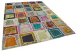 Patchwork Multi Pamuk Üzerine Yün El Dokuma Kilim-200x280 - Görsel 2