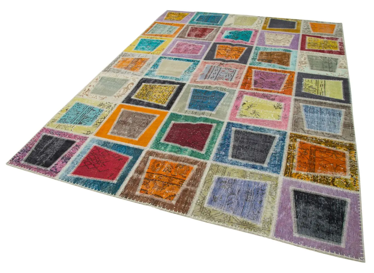 Patchwork Multi Pamuk Üzerine Yün El Dokuma Kilim-200x280 - Görsel 3