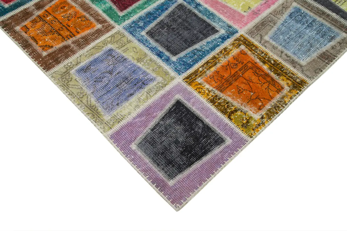 Patchwork Multi Pamuk Üzerine Yün El Dokuma Kilim-200x280 - Görsel 4