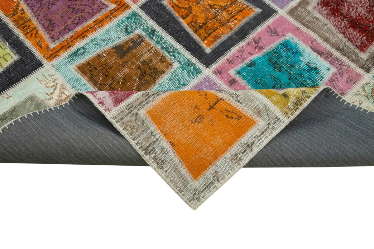 Patchwork Multi Pamuk Üzerine Yün El Dokuma Kilim-200x280 - Görsel 6