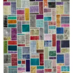 Patchwork Multi Pamuk Üzerine Yün El Dokuma Kilim-208x296