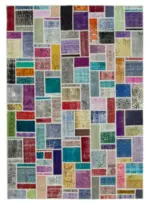 Patchwork Multi Pamuk Üzerine Yün El Dokuma Kilim-208x296