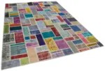Patchwork Multi Pamuk Üzerine Yün El Dokuma Kilim-208x296 - Görsel 2