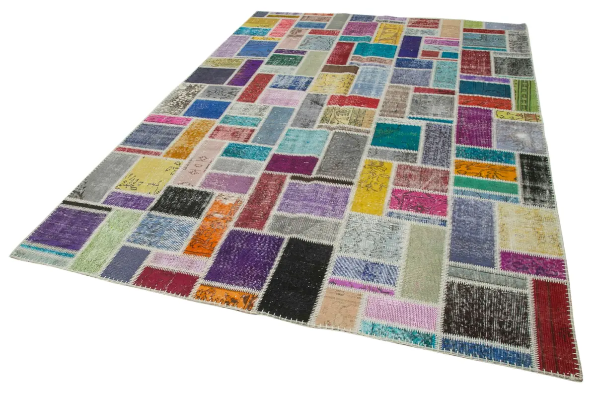 Patchwork Multi Pamuk Üzerine Yün El Dokuma Kilim-208x296 - Görsel 3