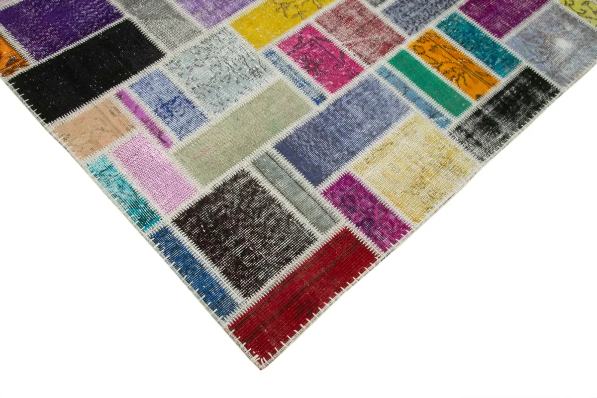 Patchwork Multi Pamuk Üzerine Yün El Dokuma Kilim-208x296 - Görsel 4