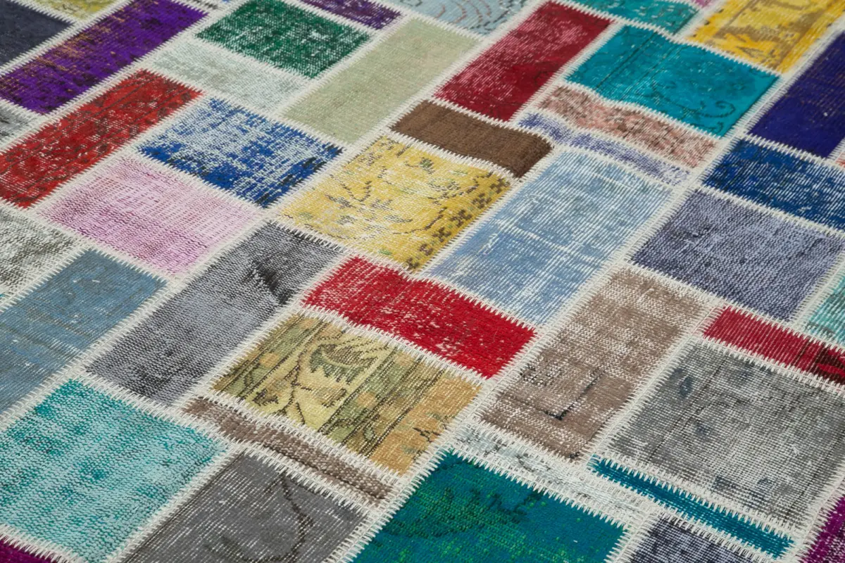 Patchwork Multi Pamuk Üzerine Yün El Dokuma Kilim-208x296 - Görsel 5