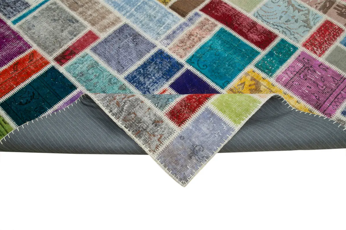 Patchwork Multi Pamuk Üzerine Yün El Dokuma Kilim-208x296 - Görsel 6