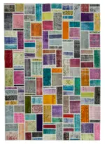Patchwork Multi Pamuk Üzerine Yün El Dokuma Kilim-208x297