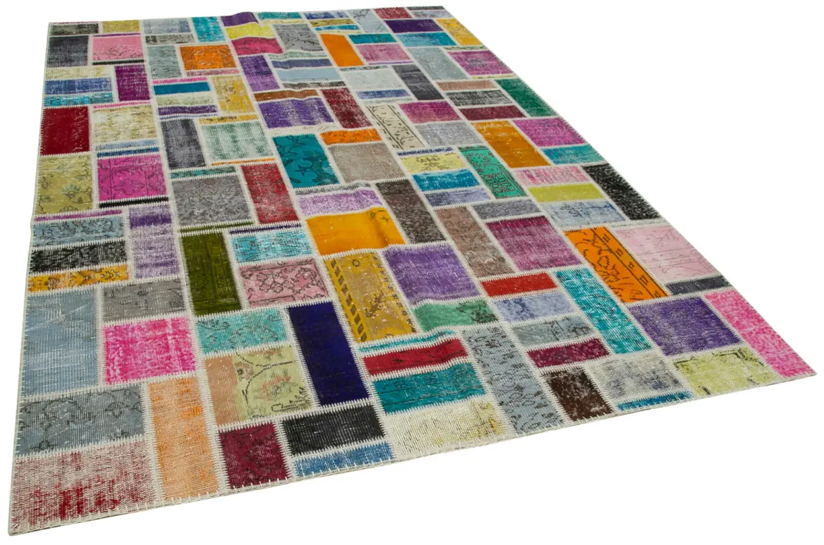 Patchwork Multi Pamuk Üzerine Yün El Dokuma Kilim-208x297 - Görsel 2