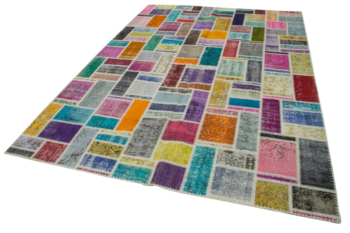 Patchwork Multi Pamuk Üzerine Yün El Dokuma Kilim-208x297 - Görsel 3