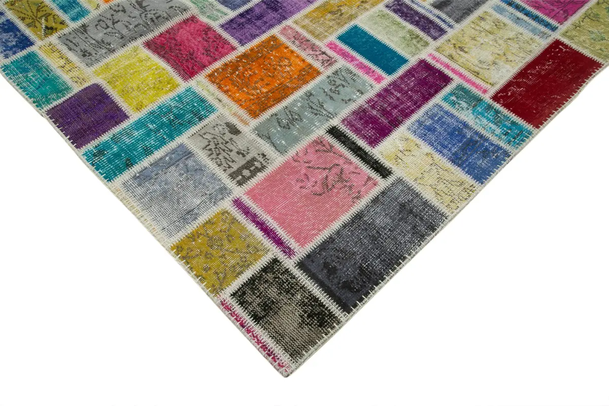Patchwork Multi Pamuk Üzerine Yün El Dokuma Kilim-208x297 - Görsel 4