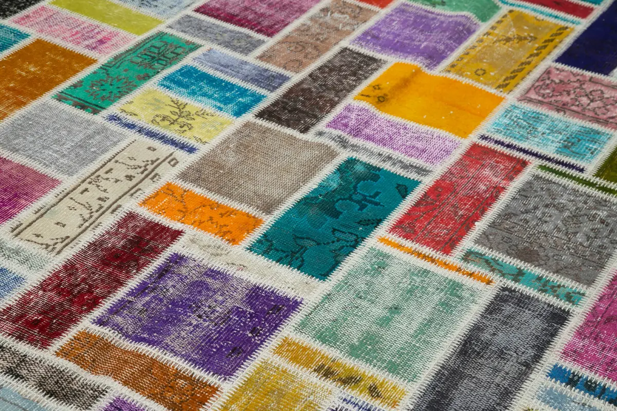 Patchwork Multi Pamuk Üzerine Yün El Dokuma Kilim-208x297 - Görsel 5