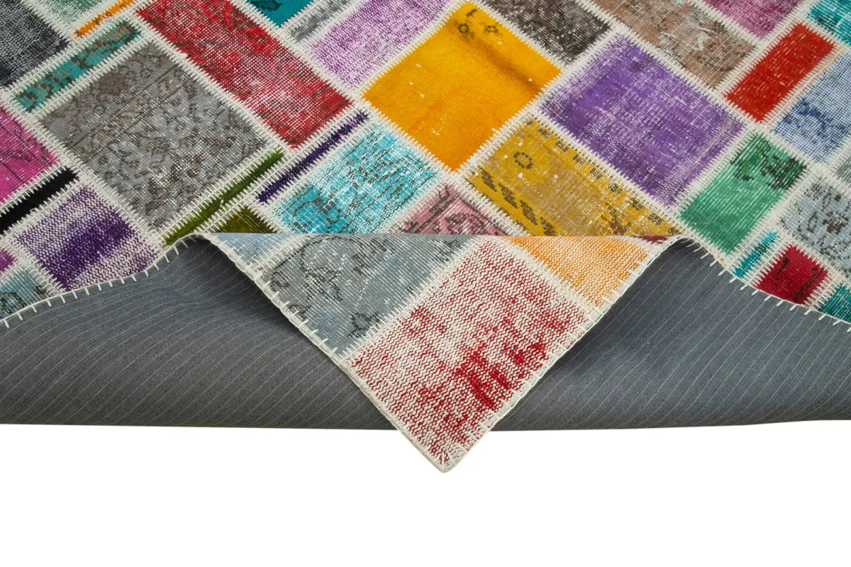 Patchwork Multi Pamuk Üzerine Yün El Dokuma Kilim-208x297 - Görsel 6