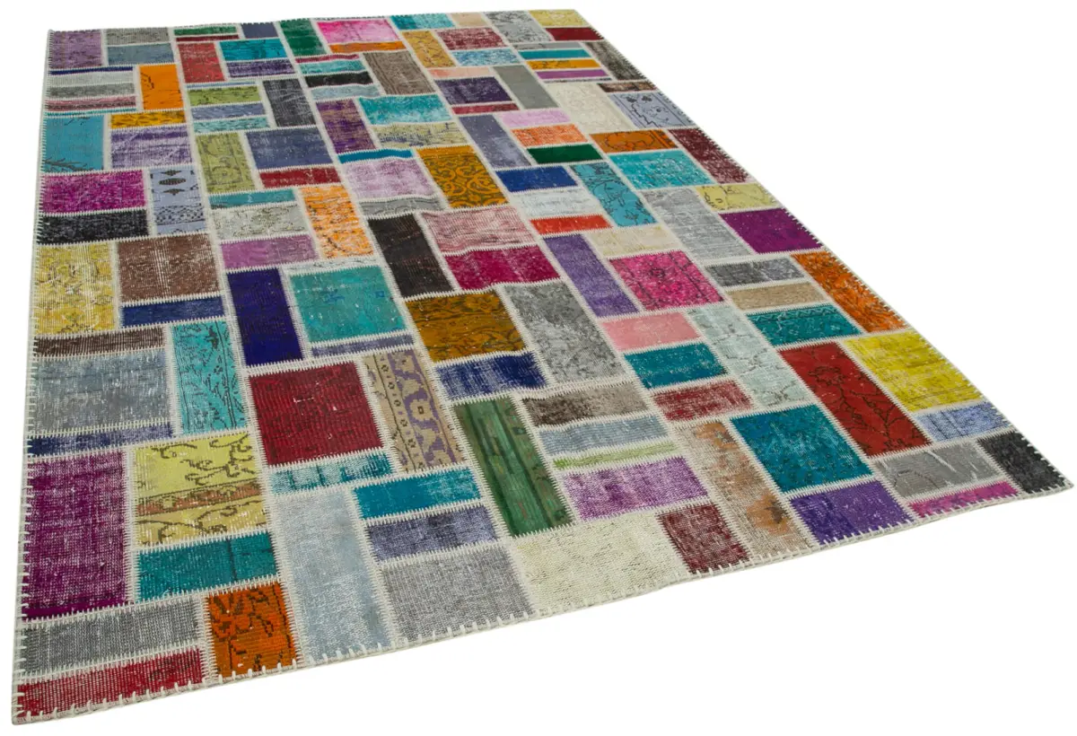 Patchwork Multi Pamuk Üzerine Yün El Dokuma Kilim-209x297 - Görsel 2