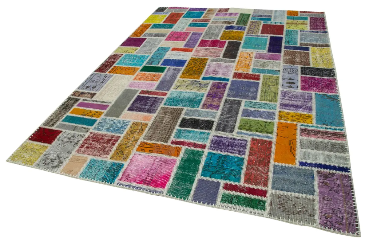 Patchwork Multi Pamuk Üzerine Yün El Dokuma Kilim-209x297 - Görsel 3