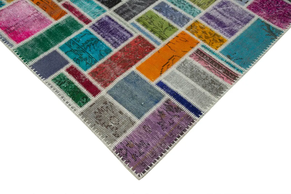 Patchwork Multi Pamuk Üzerine Yün El Dokuma Kilim-209x297 - Görsel 4