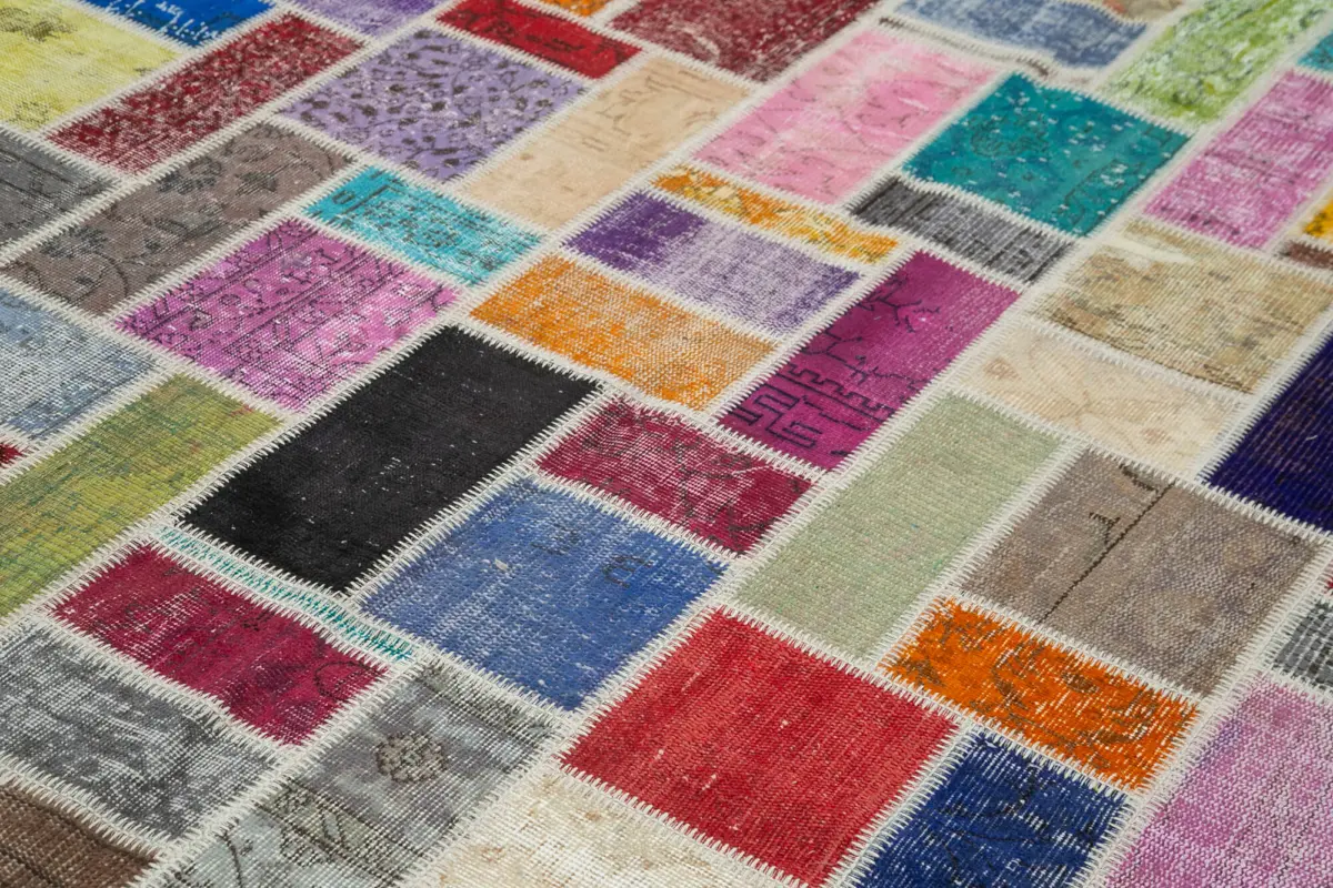 Patchwork Multi Pamuk Üzerine Yün El Dokuma Kilim-210x297 - Görsel 5