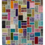 Patchwork Multi Pamuk Üzerine Yün El Dokuma Kilim-210x298