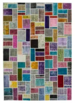 Patchwork Multi Pamuk Üzerine Yün El Dokuma Kilim-210x298