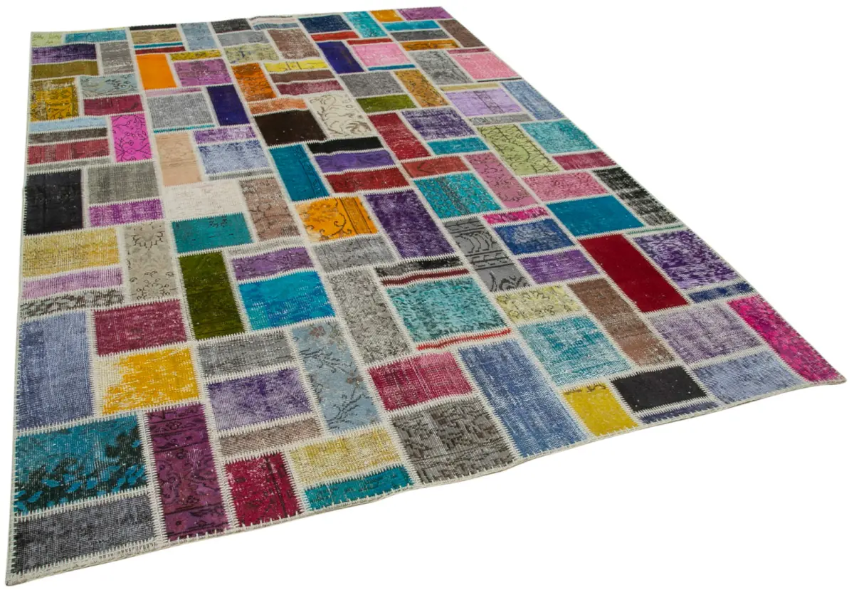 Patchwork Multi Pamuk Üzerine Yün El Dokuma Kilim-210x298 - Görsel 2