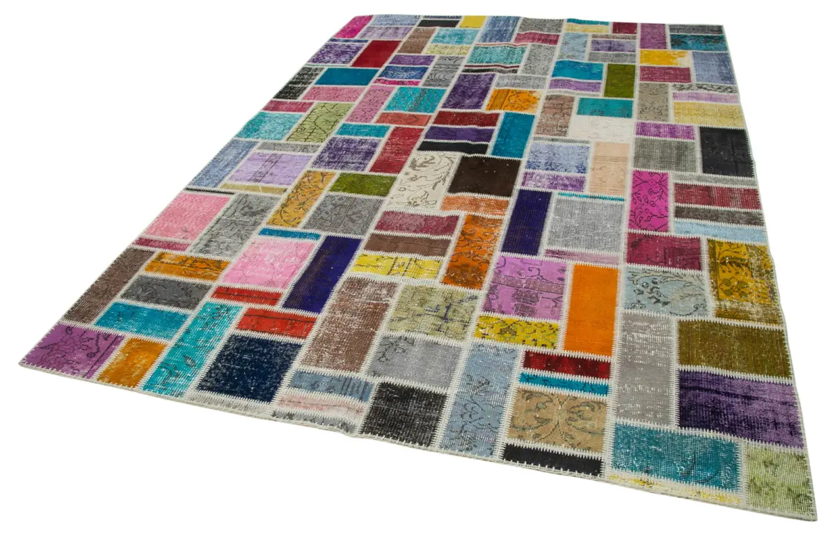 Patchwork Multi Pamuk Üzerine Yün El Dokuma Kilim-210x298 - Görsel 3