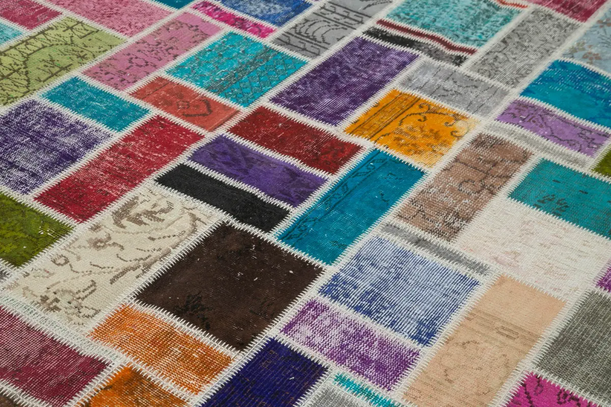 Patchwork Multi Pamuk Üzerine Yün El Dokuma Kilim-210x298 - Görsel 5
