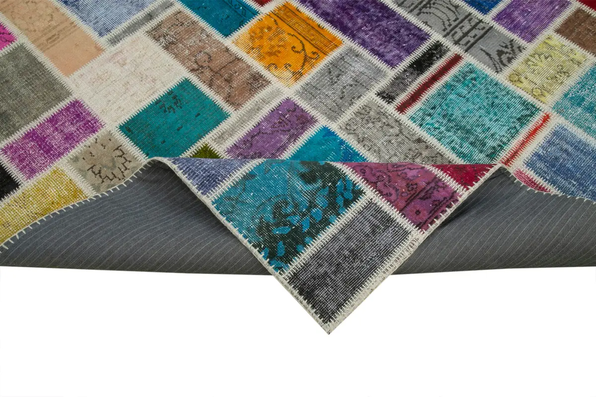Patchwork Multi Pamuk Üzerine Yün El Dokuma Kilim-210x298 - Görsel 6