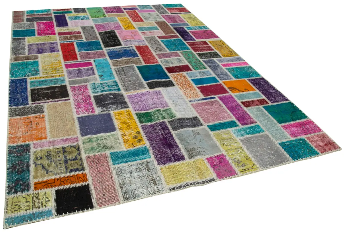 Patchwork Multi Pamuk Üzerine Yün El Dokuma Kilim-209x299 - Görsel 2