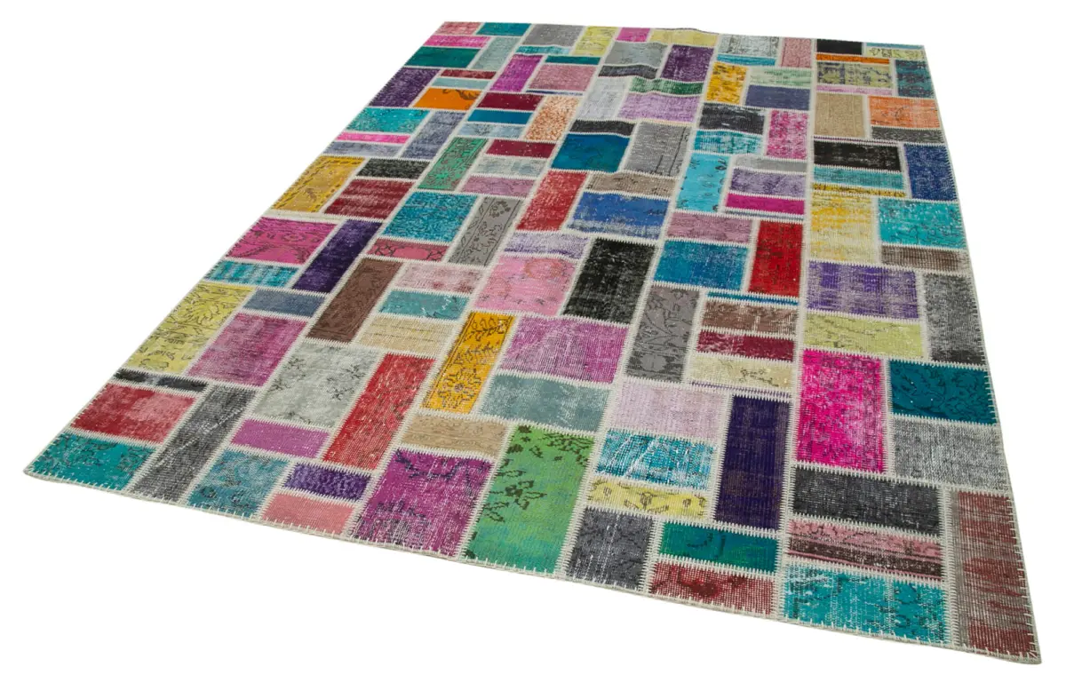 Patchwork Multi Pamuk Üzerine Yün El Dokuma Kilim-209x299 - Görsel 3