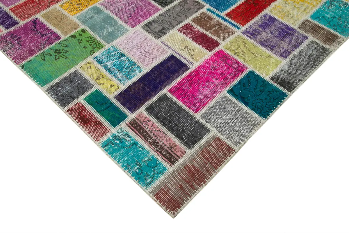 Patchwork Multi Pamuk Üzerine Yün El Dokuma Kilim-209x299 - Görsel 4