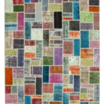 Patchwork Multi Pamuk Üzerine Yün El Dokuma Kilim-206x294