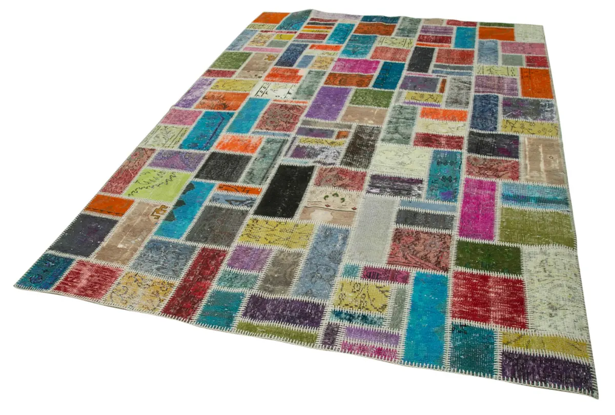 Patchwork Multi Pamuk Üzerine Yün El Dokuma Kilim-206x294 - Görsel 3