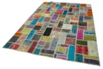Patchwork Multi Pamuk Üzerine Yün El Dokuma Kilim-206x294 - Görsel 3