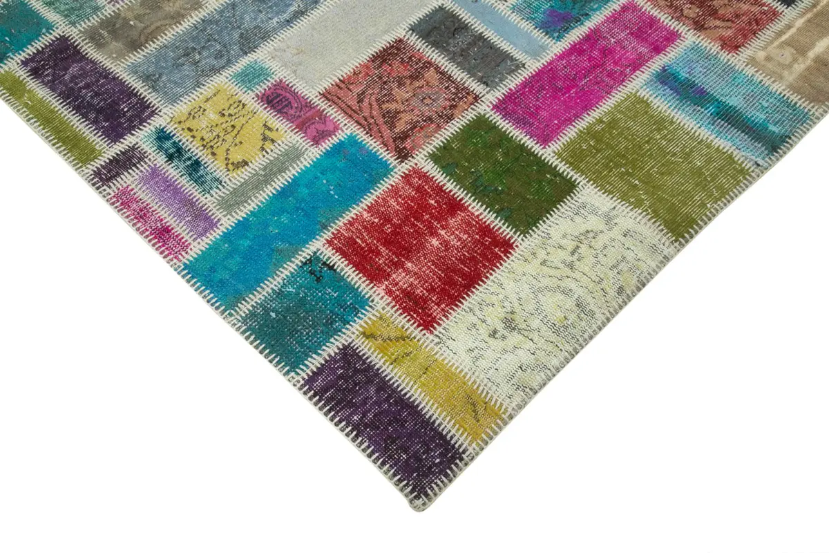 Patchwork Multi Pamuk Üzerine Yün El Dokuma Kilim-206x294 - Görsel 4