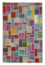 Patchwork Multi Pamuk Üzerine Yün El Dokuma Kilim-190x288